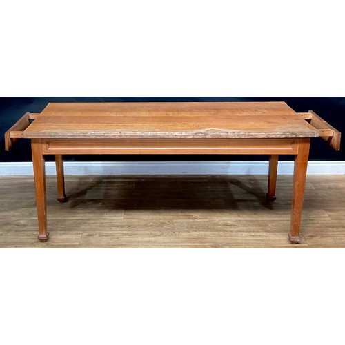 419 - An oak rectangular refectory kitchen table, oversailing top, tapered square legs, 79cm high, 179cm d... 