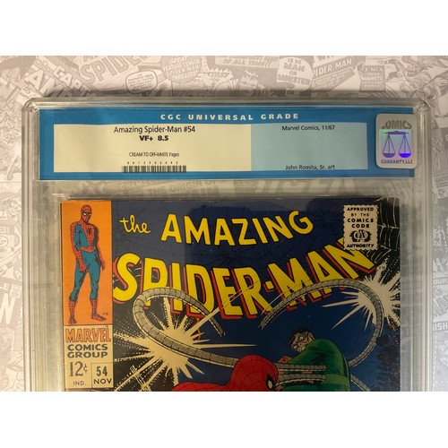 6251 - The Amazing Spider-Man #54 (1967). CGC Graded 8.5. John Romita Artwork. Silver age Marvel Comic.