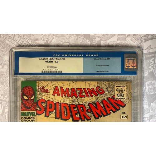 6238 - The Amazing Spider-Man #34 (1966). CGC Graded 9.0 VF/NM. Kraven appearance, Steve Ditko Artwork. Sil... 