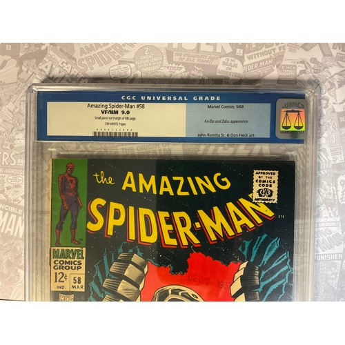 6255 - Amazing Spider-Man #58 (1968) CGC Graded 9.0 VFN / NM. John Romita Snr artwork. Silver Age Marvel Co... 