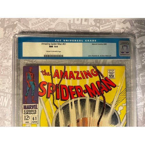 6257 - Amazing Spider-Man #61 (1968) CGC Graded 9.4 NM. John Romita Snr artwork. Silver age Marvel Comic.