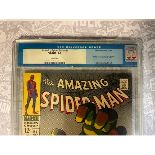 6264 - Amazing Spider-Man #67 (1968) CGC Graded 9.0 VFN/NM. 1st appearance of Randy Robertson. John Romita ... 