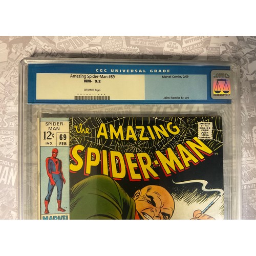 6266 - Amazing Spider-Man #69 (1969). CGC Graded 9.2 NM-. John Romita Snr artwork, silver age Marvel Comic.