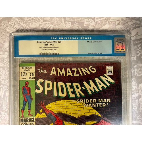 6267 - Amazing Spider-Man #70 (1969). CGC Graded 9.2 NM-. John Romita Snr artwork. Silver age Marvel Comic.