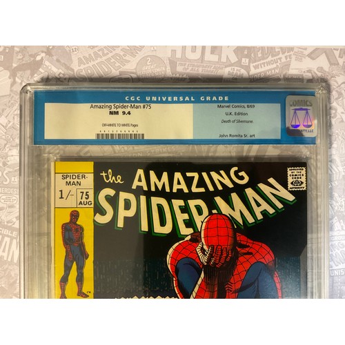 6270 - Amazing Spider-Man #75 (1969) CGC Graded 9.4 NM. John Romita Snr artwork, U.K Edition. Death of Silv... 