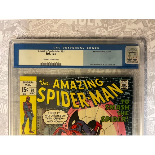 6279 - Amazing Spider-Man #91 (1970) CGC Graded 9.2 NM-. John Romita Snr artwork. Silver age Marvel Comic.