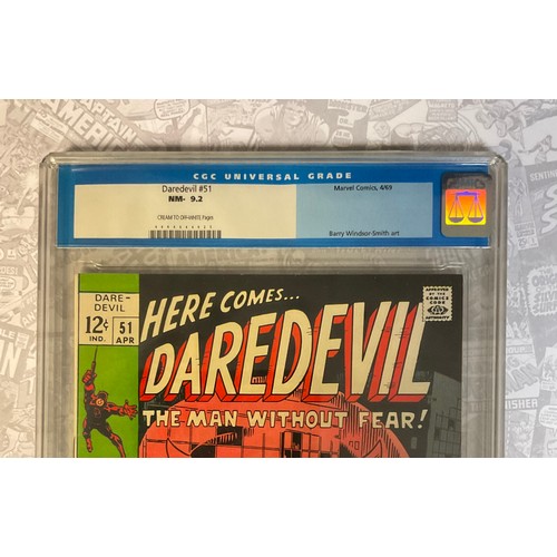 6298 - Daredevil #51 (1969) CGC graded 9.2 NM-. Cream to off-white pages. Barry Windsor-Smith Artwork. Silv... 