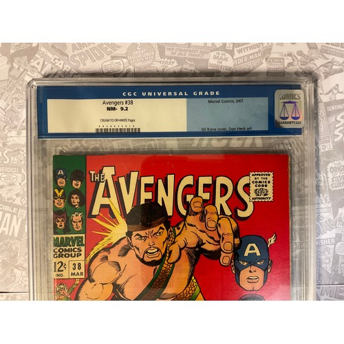 6303 - Avengers #38 (1967) CGC Graded 9.2 NM-. Gill Kane artwork. Silver age Marvel Comic.