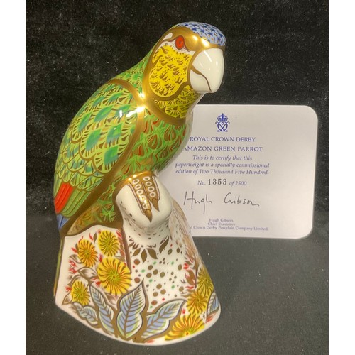 141 - A Royal Crown Derby paperweight, Amazon Green Parrot, specially commissioned limited edition 1,353/2... 