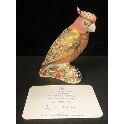 147 - A Royal Crown Derby paperweight, Cockatoo,  specially commissioned limited edition, 1,792/2,500, gol... 