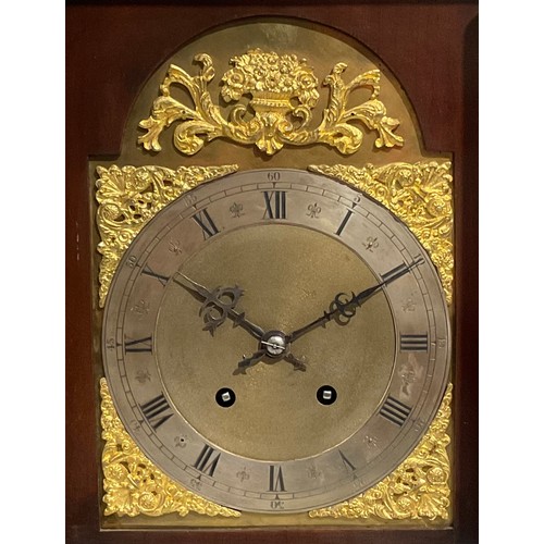 1757 - A George II style gilt metal mounted mahogany bracket clock, 18.5cm arched brass dial with silvered ... 