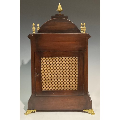 1757 - A George II style gilt metal mounted mahogany bracket clock, 18.5cm arched brass dial with silvered ... 