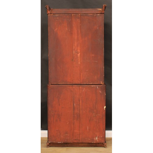 2210 - A Victorian mahogany library bookcase, moulded cornice above a pair of glazed doors enclosing three ... 