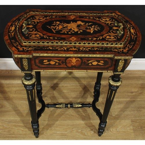 1605 - A 19th century gilt metal mounted amboyna, ebonised and marquetry jardiniere table, removable cover ... 