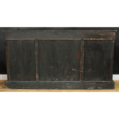 2257 - A Victorian gilt metal mounted ebonised and marquetry serpentine credenza, slightly oversailing top ... 