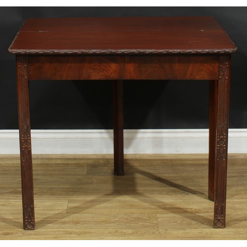 1704 - A 19th century mahogany tea table, in the Chinese Chippendale taste, hinged top with foliate carved ... 