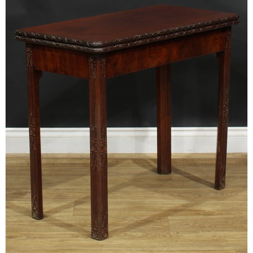 1704 - A 19th century mahogany tea table, in the Chinese Chippendale taste, hinged top with foliate carved ... 