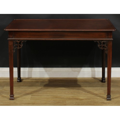 2127 - A George III Revival Irish mahogany silver table, dished rectangular top with reentrant angles, fret... 