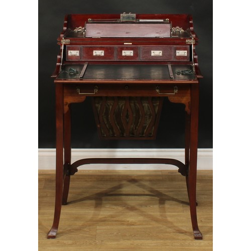 2693 - An Edwardian mahogany and nickel-plated campaign desk, hinged top enclosing a writing surface, small... 