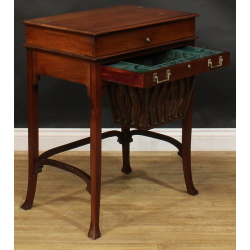 2693 - An Edwardian mahogany and nickel-plated campaign desk, hinged top enclosing a writing surface, small... 