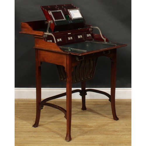 2693 - An Edwardian mahogany and nickel-plated campaign desk, hinged top enclosing a writing surface, small... 