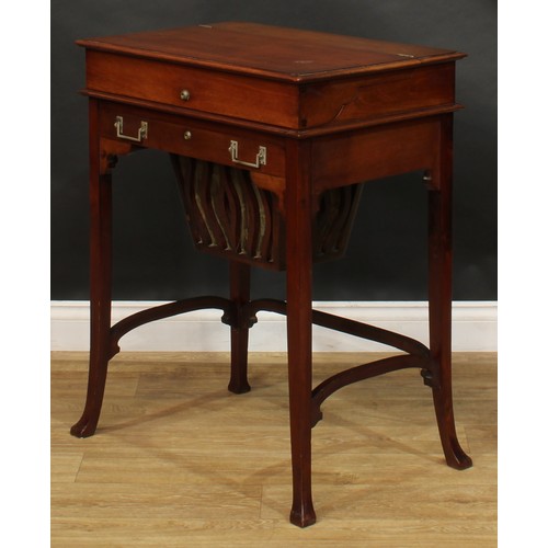 2693 - An Edwardian mahogany and nickel-plated campaign desk, hinged top enclosing a writing surface, small... 