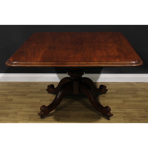 1622 - A 19th century mahogany breakfast table, rounded rectangular tilting top, turned column, cabriole le... 