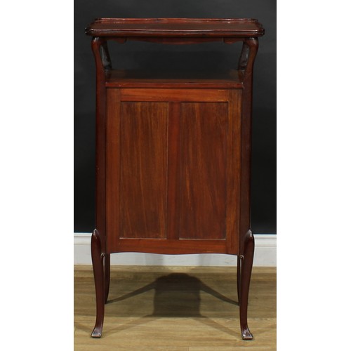 2651 - An Art Nouveau mahogany serpentine tray top music room cabinet, shaped rectangular top with shallow ... 