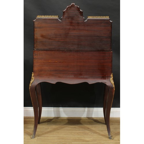 2516 - A Louis XV Revival Franglais rosewood and marquetry bureau de dame, shaped superstructure centred by... 