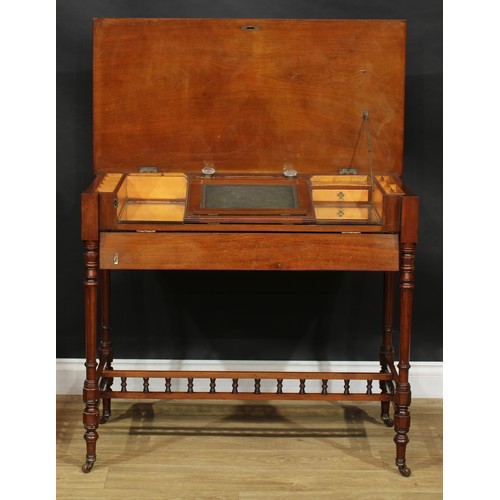 1948 - A late 19th century mahogany chamber writing table or desk, hinged rectangular top and fall front fr... 