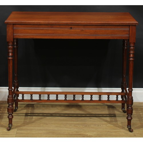 1948 - A late 19th century mahogany chamber writing table or desk, hinged rectangular top and fall front fr... 