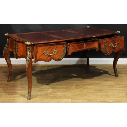 2521 - A Louis XV Revival gilt metal mounted rosewood bureau plat, shaped rectangular top with inset tooled... 