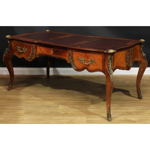 2521 - A Louis XV Revival gilt metal mounted rosewood bureau plat, shaped rectangular top with inset tooled... 