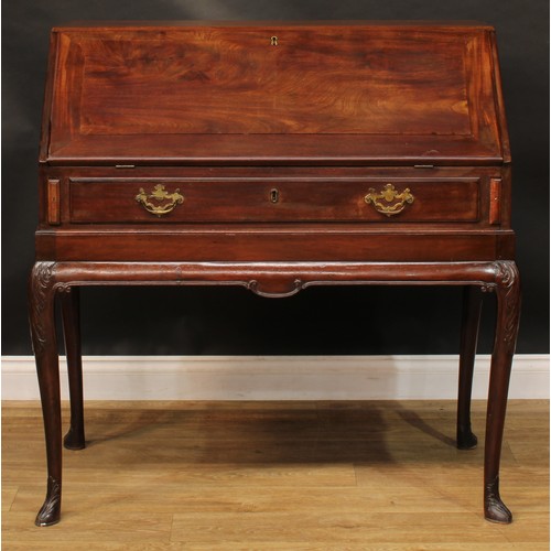 2104 - A George II Revival Scottish mahogany bureau on stand, by Muirhead Moffat & Co, Glasgow, the lock en... 