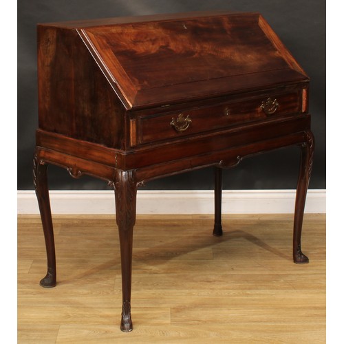 2104 - A George II Revival Scottish mahogany bureau on stand, by Muirhead Moffat & Co, Glasgow, the lock en... 