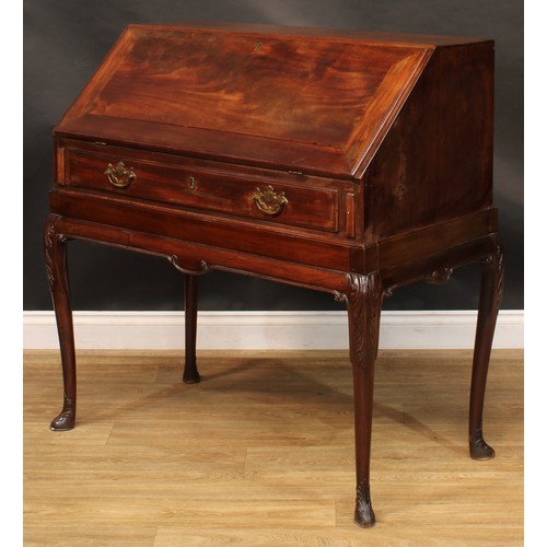 2104 - A George II Revival Scottish mahogany bureau on stand, by Muirhead Moffat & Co, Glasgow, the lock en... 