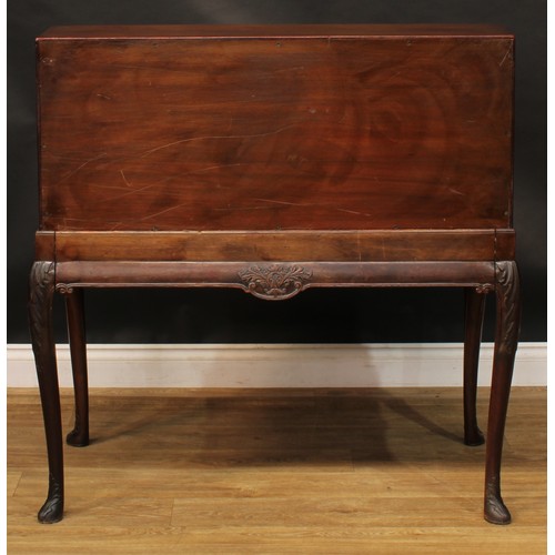 2104 - A George II Revival Scottish mahogany bureau on stand, by Muirhead Moffat & Co, Glasgow, the lock en... 