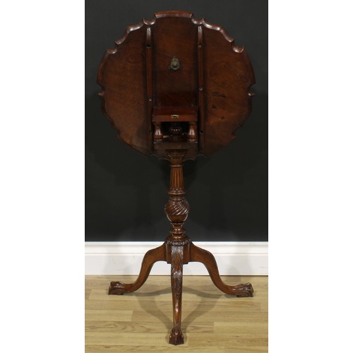 2477 - A George III Revival mahogany pie-crust birdcage tripod occasional table, tilting top, turned and fl... 