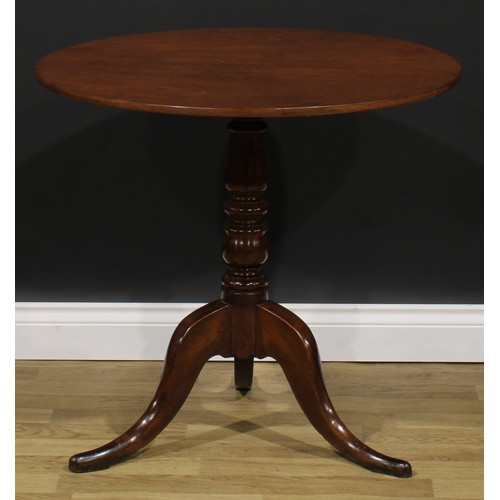 1706 - A 19th century mahogany tripod occasional table, circular tilting plum pudding top, turned column, c... 