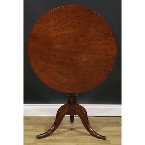 1706 - A 19th century mahogany tripod occasional table, circular tilting plum pudding top, turned column, c... 