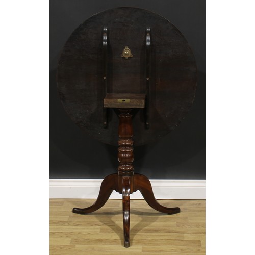 1706 - A 19th century mahogany tripod occasional table, circular tilting plum pudding top, turned column, c... 