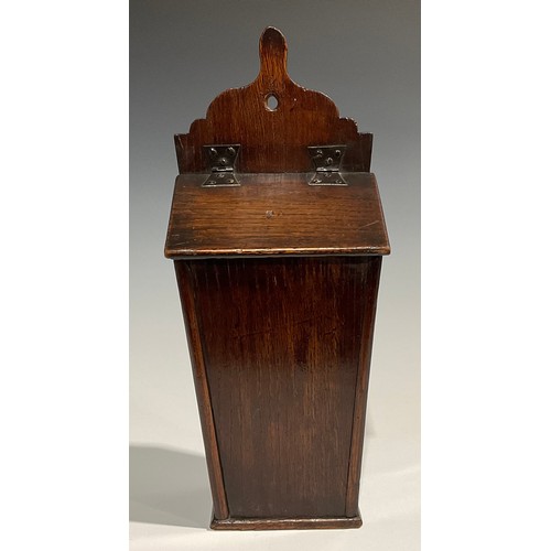 2473 - A George III oak wall-hanging candle box, possibly Welsh, 46cm high, 19.5cm wide, 12cm deep, c.1800