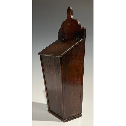 2473 - A George III oak wall-hanging candle box, possibly Welsh, 46cm high, 19.5cm wide, 12cm deep, c.1800