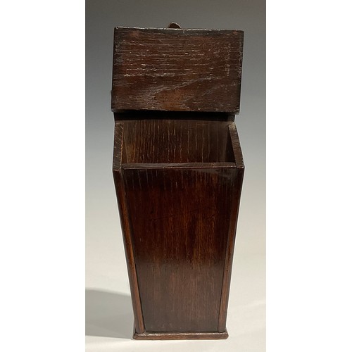 2473 - A George III oak wall-hanging candle box, possibly Welsh, 46cm high, 19.5cm wide, 12cm deep, c.1800