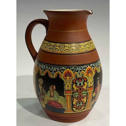 16 - A 19th century Charles Meigh style stoneware jug, relief moulded with Bacchus masks, acanthus and  f... 