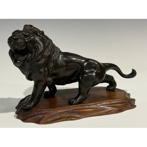 491 - Genryusai Seiya (Japanese School, Meiji Period), a brown patinated bronze, of a snarling lion, signe... 