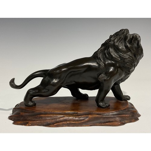 491 - Genryusai Seiya (Japanese School, Meiji Period), a brown patinated bronze, of a snarling lion, signe... 