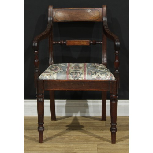 2214 - A set of eight Regency Revival mahogany Oxford bar-back dining chairs, comprising six side chairs an... 