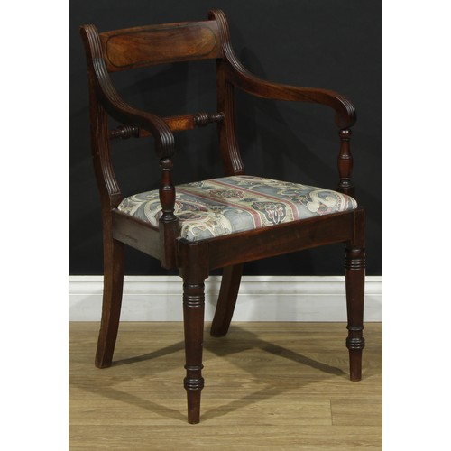 2214 - A set of eight Regency Revival mahogany Oxford bar-back dining chairs, comprising six side chairs an... 