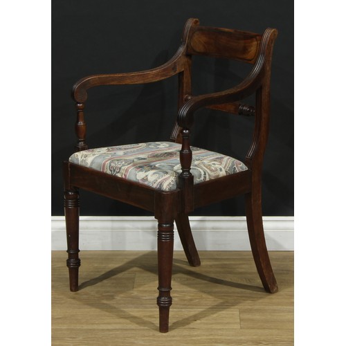 2214 - A set of eight Regency Revival mahogany Oxford bar-back dining chairs, comprising six side chairs an... 